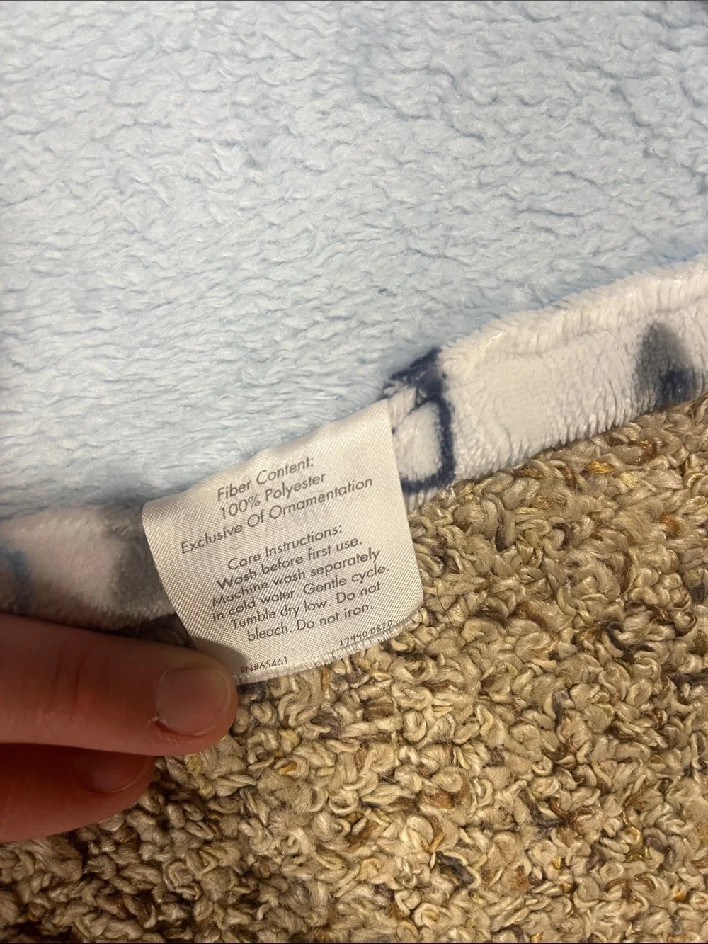 lebebe Plush Light Blue Baby Throw with Patterned Trim